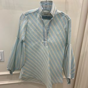 Tish Cox Blue White Stripe Top Perfect condition gorgeous puff sleeve